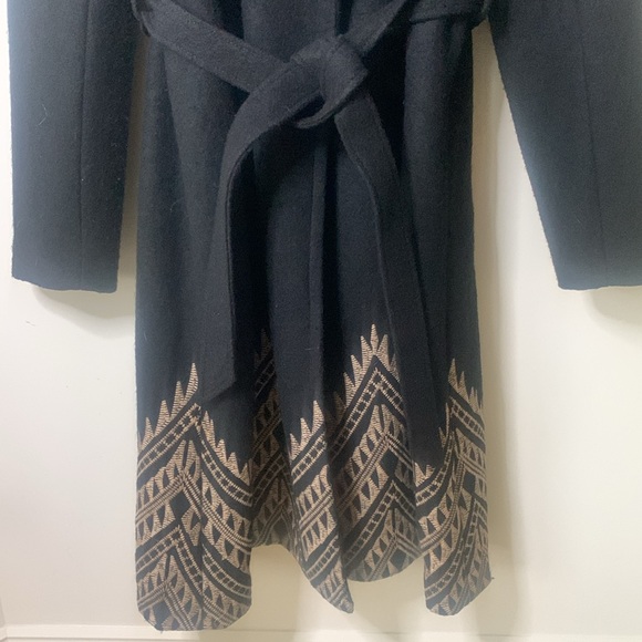 ANTHROPOLOGIE PLENTY BY TRACY REESE black wool blend TAN embroidered tie waist M - Picture 4 of 10